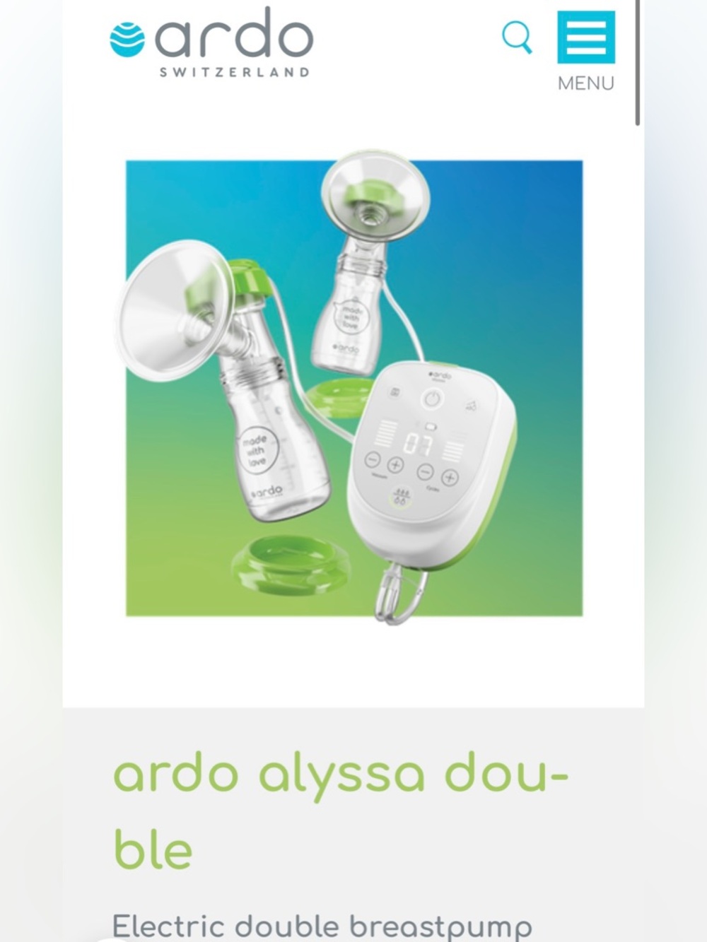 Ardo Switzerland Alyssa Double Electric Breast Pump Kit
